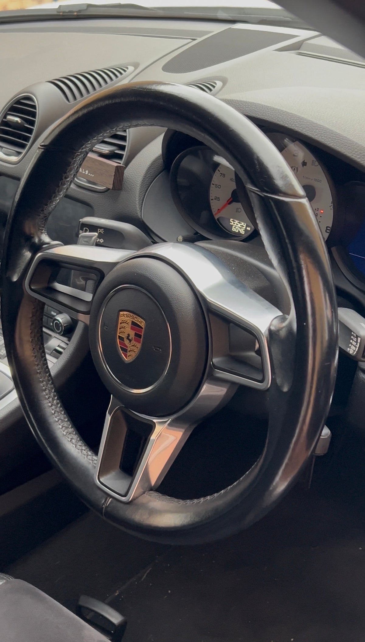 Dirty Porsche Steering wheel before a deep clean